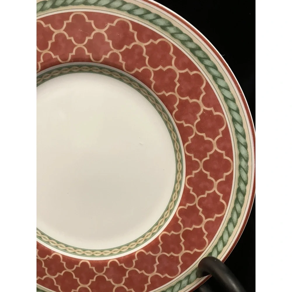 Fitz & Floyd Porcelain Sonoma Coral Arabesque Green Rope Edge Replacement Plate